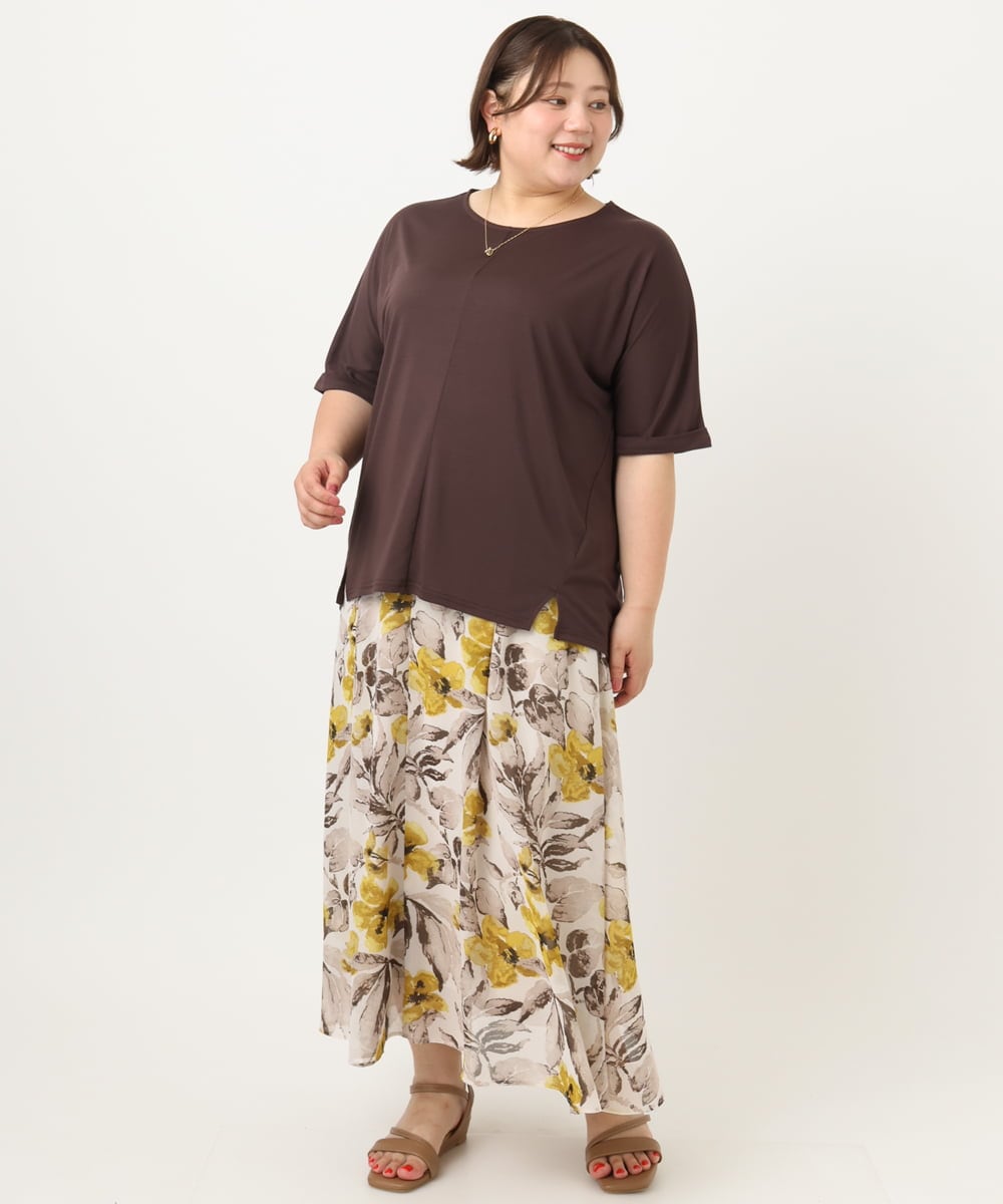 OLKIA50054 eur3(エウルキューブ) 【大きいサイズ/接触冷感】UVカットロールアップスリーブTシャツ ダークブラウン(87)