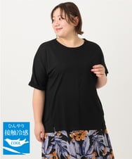 OLKIA50054 eur3(エウルキューブ) 【大きいサイズ/接触冷感】UVカットロールアップスリーブTシャツ ブラック(94)