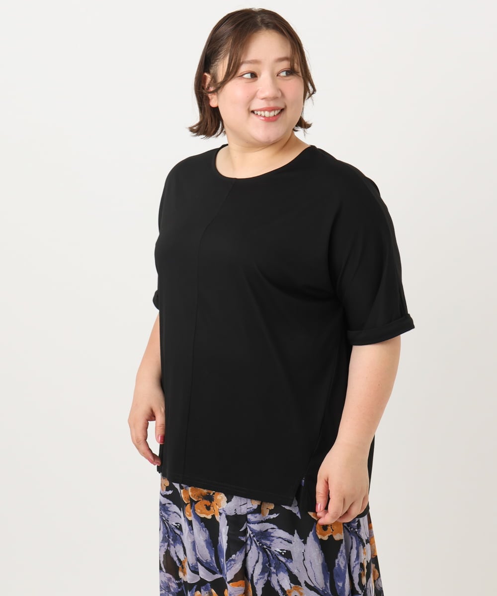 OLKIA50054 eur3(エウルキューブ) 【大きいサイズ/接触冷感】UVカットロールアップスリーブTシャツ ブラック(94)