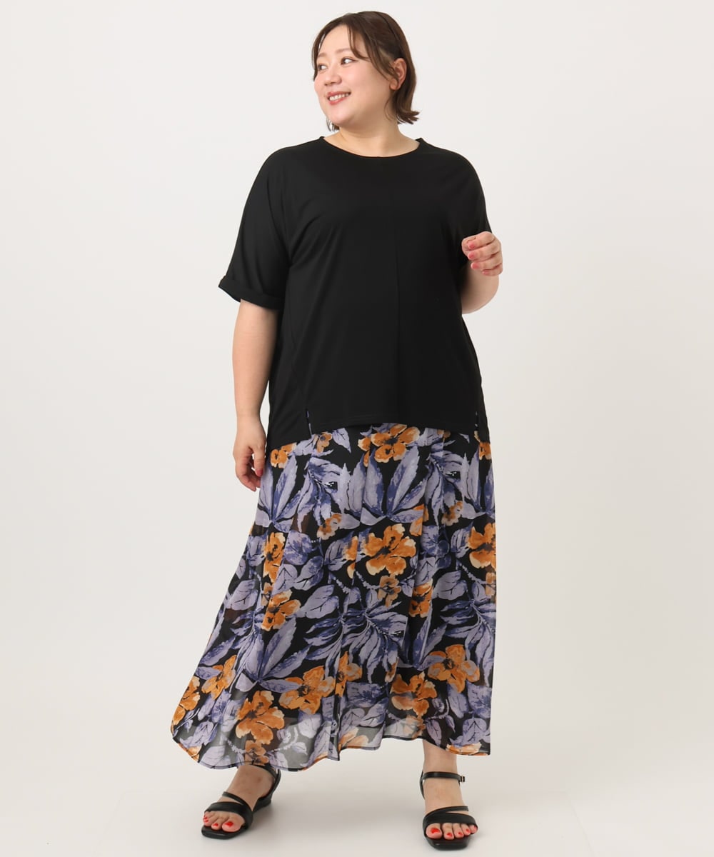 OLKIA50054 eur3(エウルキューブ) 【大きいサイズ/接触冷感】UVカットロールアップスリーブTシャツ ブラック(94)