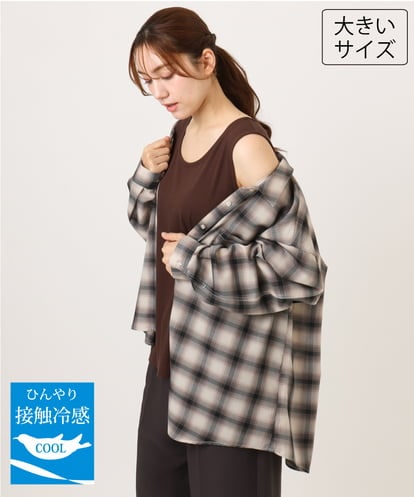 OLKID53044 eur3 【大きいサイズ/接触冷感】リブラウンドネックタンクトップ