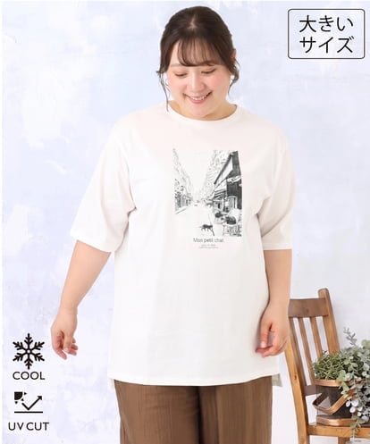OLKID55059 eur3 【大きいサイズ/接触冷感/UVカット】ネコプリントTシャツ