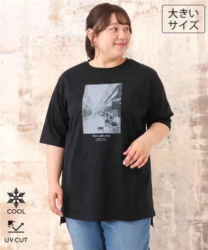 OLKID55059 eur3 【大きいサイズ/接触冷感/UVカット】ネコプリントTシャツ