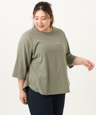 OLKJA03069 eur3(エウルキューブ) 【大きいサイズ】ロゴ刺繍ラグランカットソー カーキ(36)