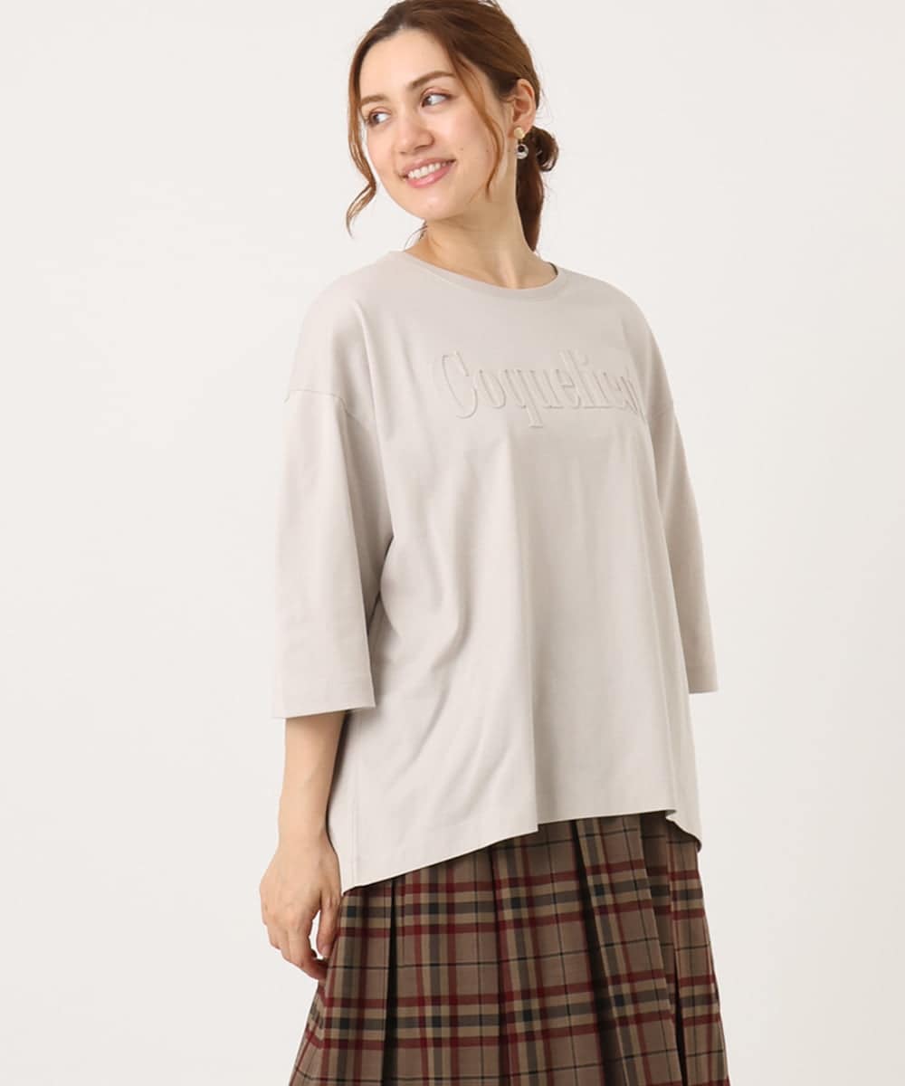 OLKJA05049 eur3(エウルキューブ) 【大きいサイズ】エンボスロゴTシャツ グレージュ(89)