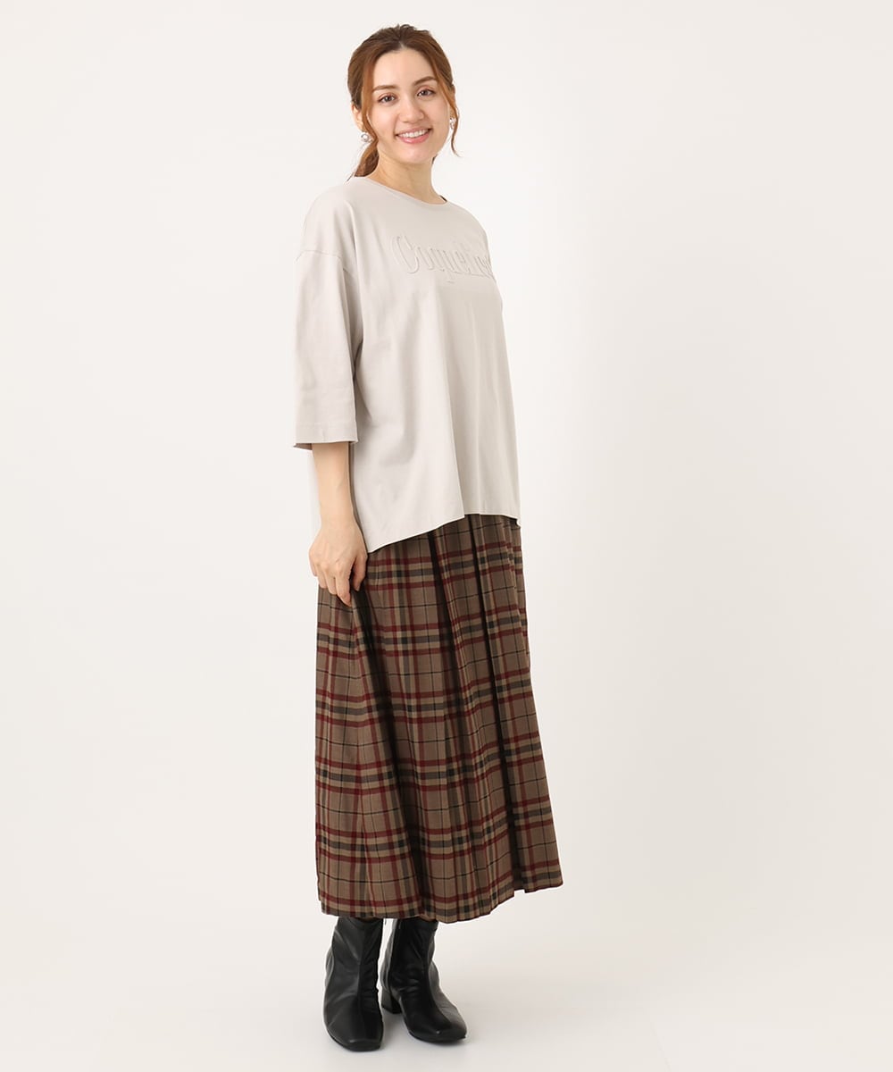 OLKJA05049 eur3(エウルキューブ) 【大きいサイズ】エンボスロゴTシャツ グレージュ(89)
