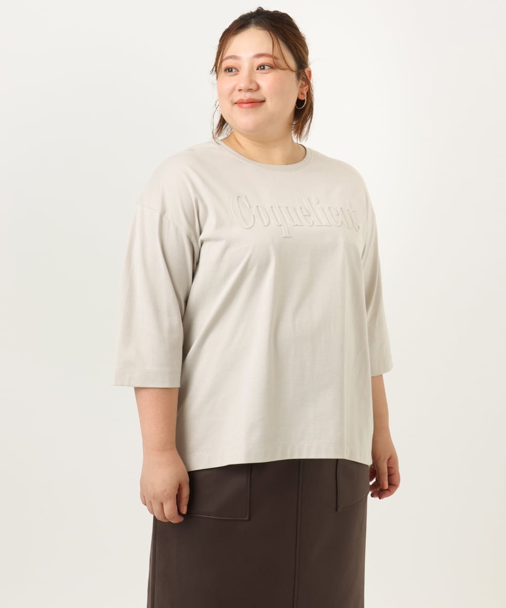 OLKJA05049 eur3(エウルキューブ) 【大きいサイズ】エンボスロゴTシャツ グレージュ(89)