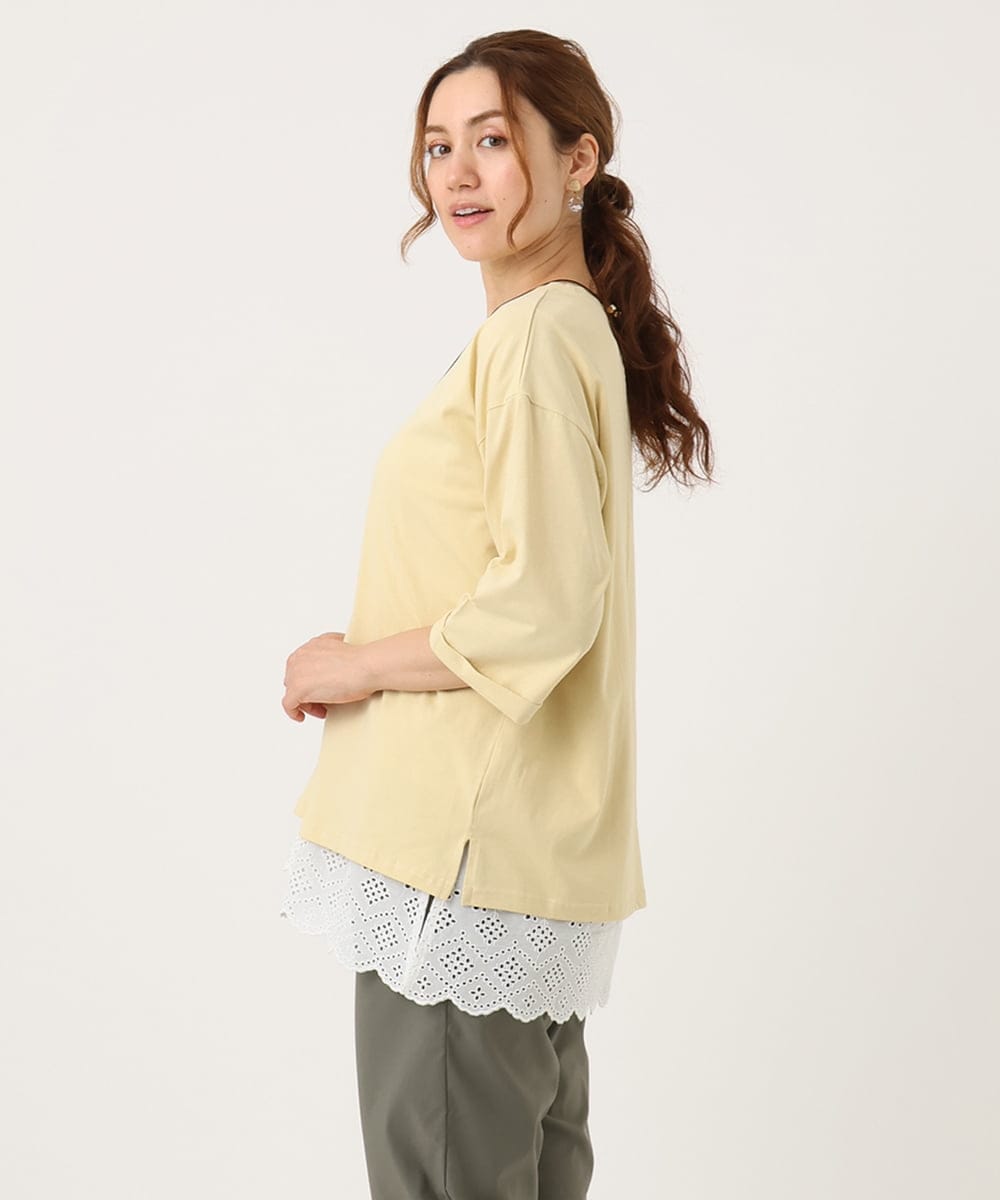 OLKJA10049 eur3(エウルキューブ) 【大きいサイズ/接触冷感】UVカットロールアップスリーブカットソー ライトイエロー(20)