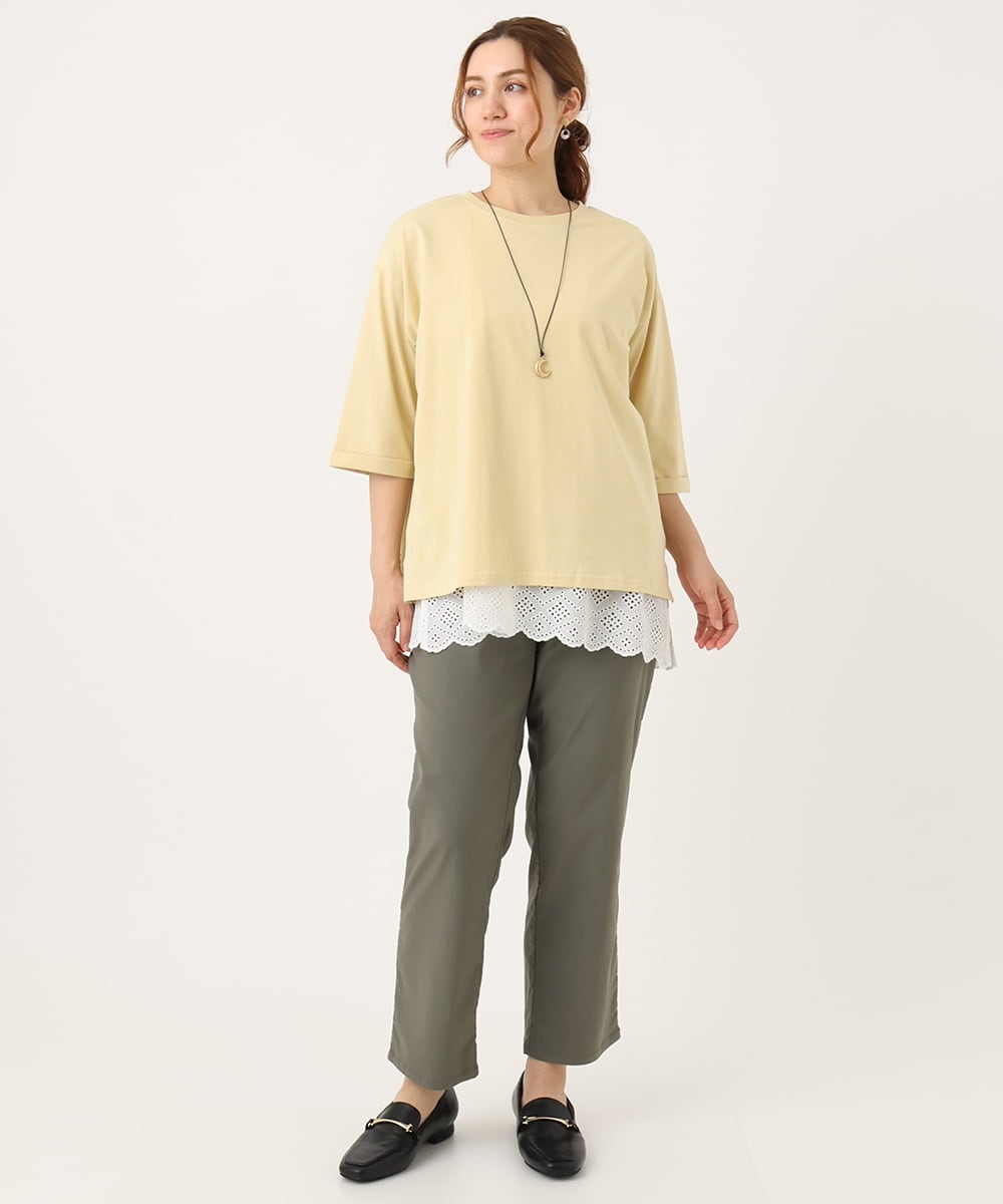OLKJA10049 eur3(エウルキューブ) 【大きいサイズ/接触冷感】UVカットロールアップスリーブカットソー ライトイエロー(20)