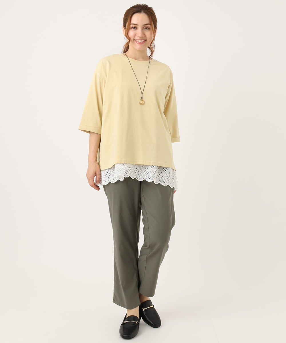 OLKJA10049 eur3(エウルキューブ) 【大きいサイズ/接触冷感】UVカットロールアップスリーブカットソー ライトイエロー(20)