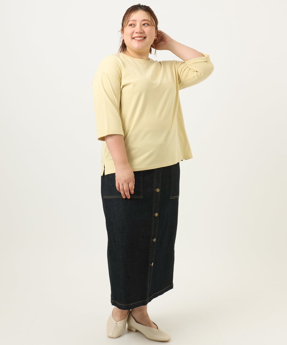 OLKJA10049 eur3(エウルキューブ) 【大きいサイズ/接触冷感】UVカットロールアップスリーブカットソー ライトイエロー(20)