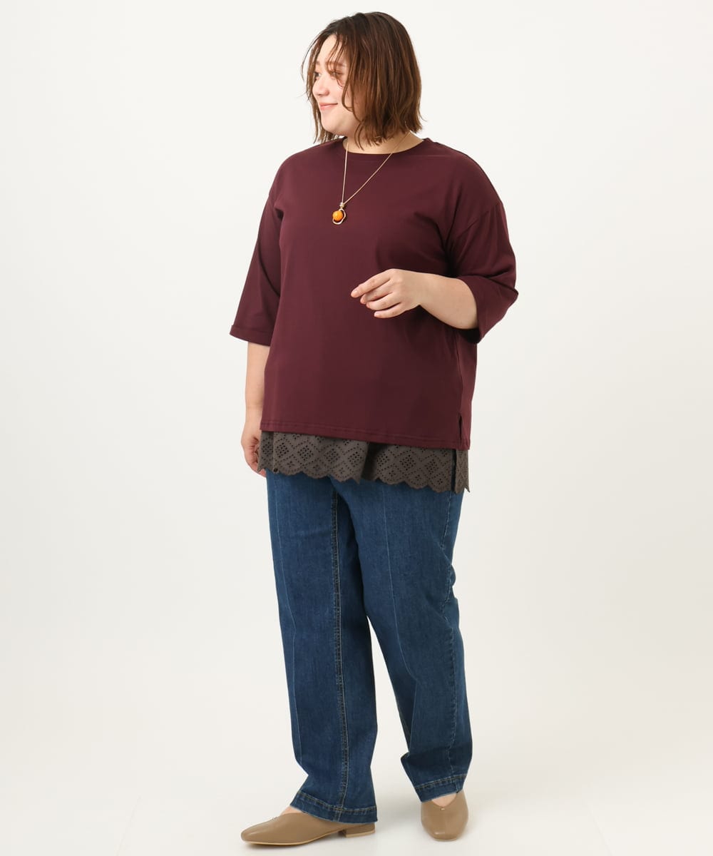 OLKJA10049 eur3(エウルキューブ) 【大きいサイズ/接触冷感】UVカットロールアップスリーブカットソー ワイン(77)