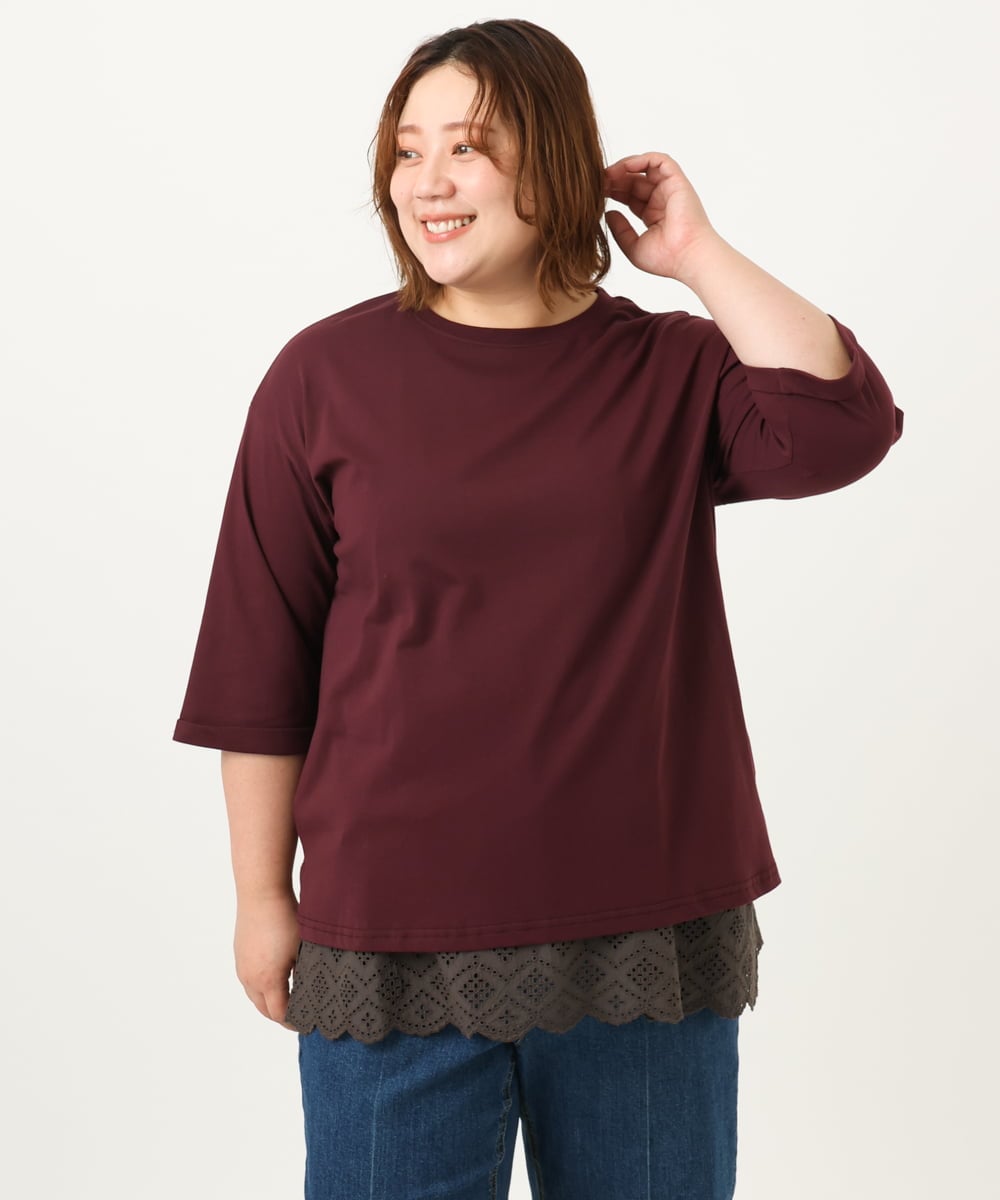 OLKJA10049 eur3(エウルキューブ) 【大きいサイズ/接触冷感】UVカットロールアップスリーブカットソー ワイン(77)
