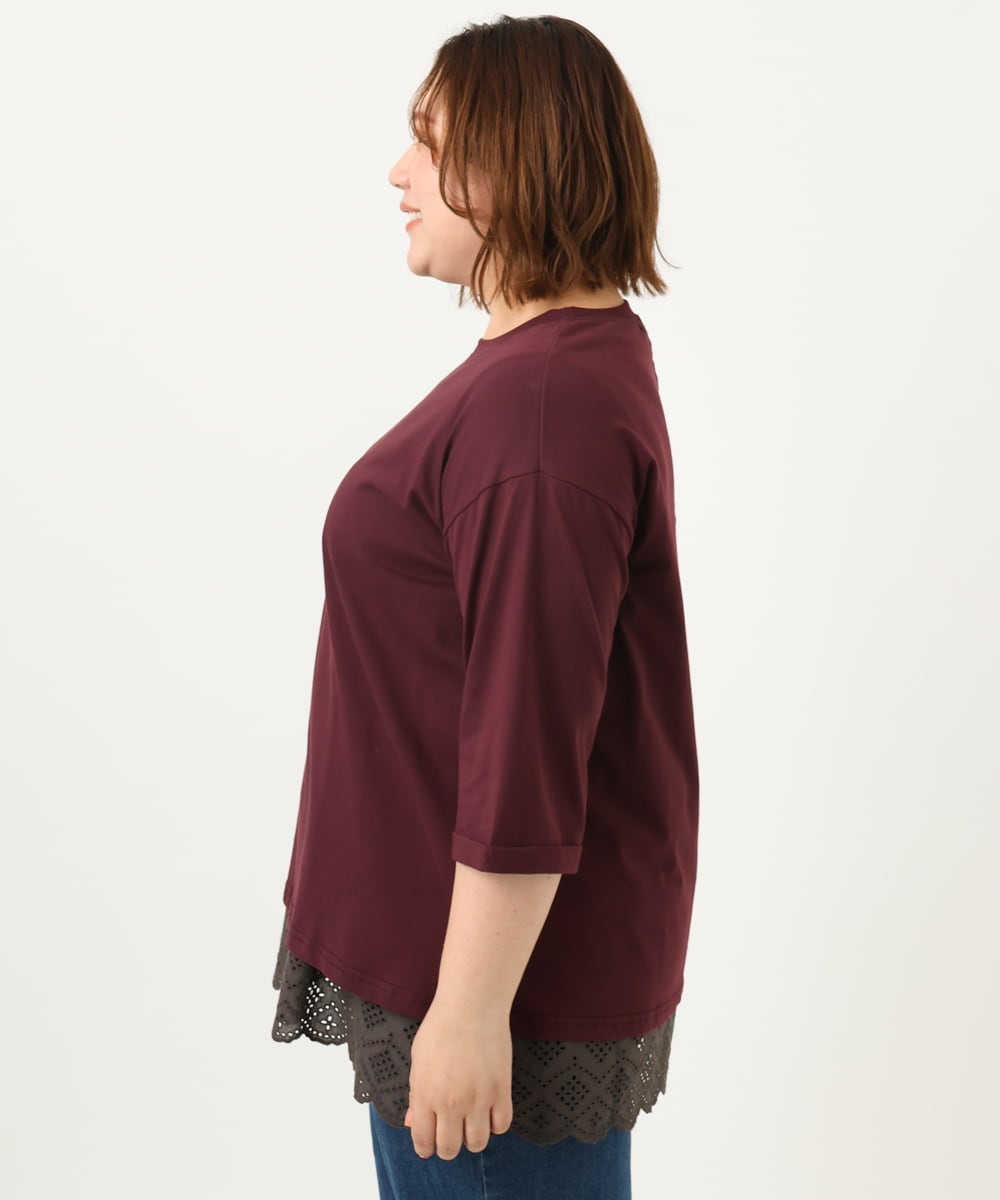 OLKJA10049 eur3(エウルキューブ) 【大きいサイズ/接触冷感】UVカットロールアップスリーブカットソー ワイン(77)