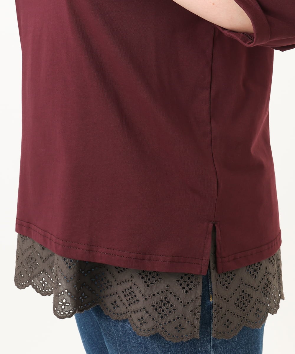 OLKJA10049 eur3(エウルキューブ) 【大きいサイズ/接触冷感】UVカットロールアップスリーブカットソー ワイン(77)