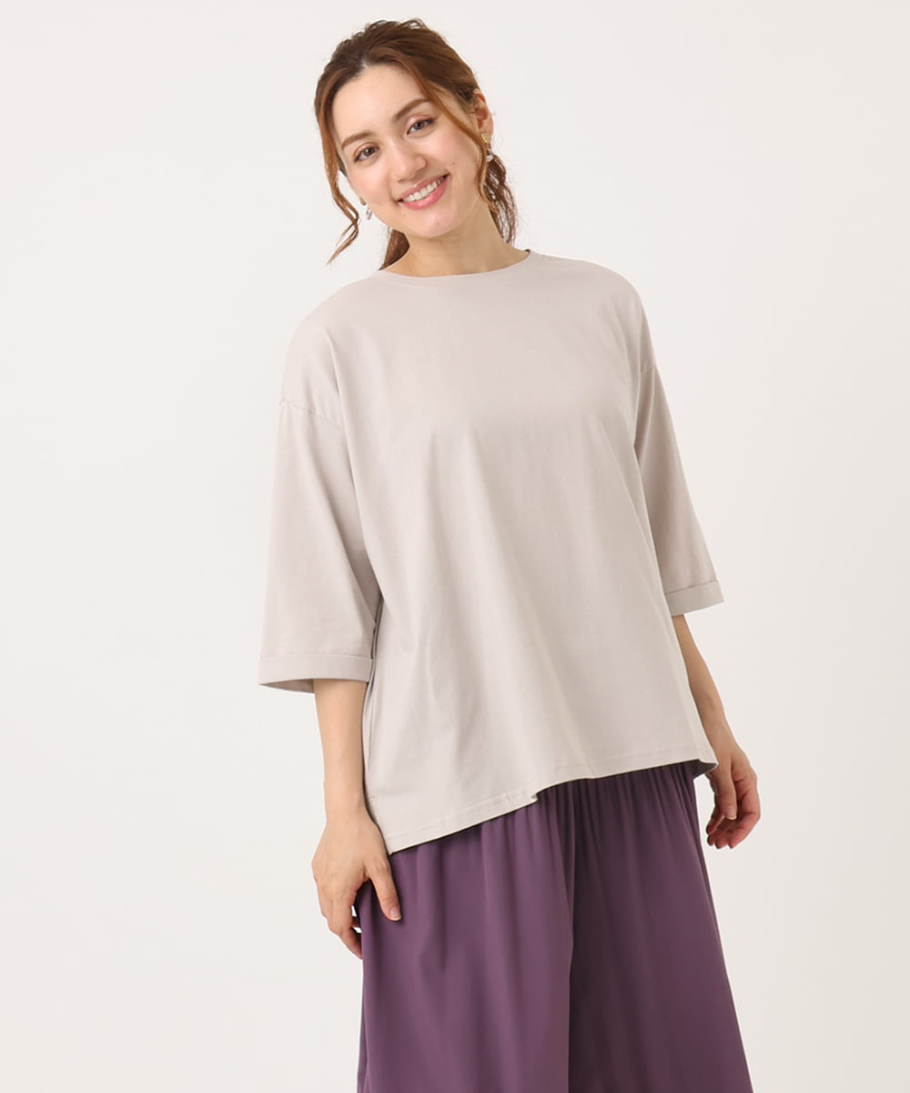 OLKJA10049 eur3(エウルキューブ) 【大きいサイズ/接触冷感】UVカットロールアップスリーブカットソー グレージュ(89)