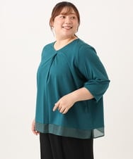 OLKJD01079 eur3(エウルキューブ) 【大きいサイズ/接触冷感/UVカット】Vネック裾シア―カットソー グリーン