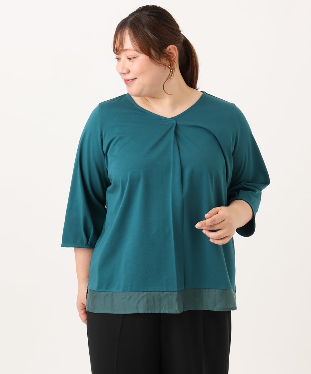 OLKJD01079 eur3(エウルキューブ) 【大きいサイズ/接触冷感/UVカット】Vネック裾シア―カットソー グリーン