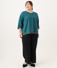 OLKJD01079 eur3(エウルキューブ) 【大きいサイズ/接触冷感/UVカット】Vネック裾シア―カットソー グリーン