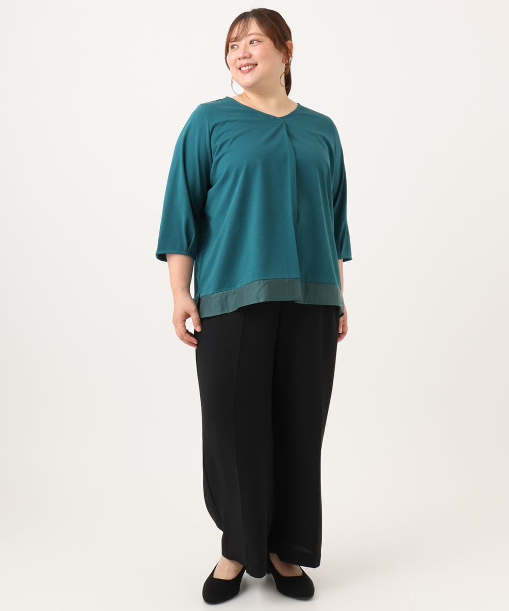 OLKJD01079 eur3(エウルキューブ) 【大きいサイズ/接触冷感/UVカット】Vネック裾シア―カットソー グリーン