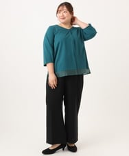 OLKJD01079 eur3(エウルキューブ) 【大きいサイズ/接触冷感/UVカット】Vネック裾シア―カットソー グリーン
