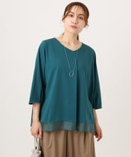 OLKJD01079 eur3(エウルキューブ) 【大きいサイズ/接触冷感/UVカット】Vネック裾シア―カットソー グリーン