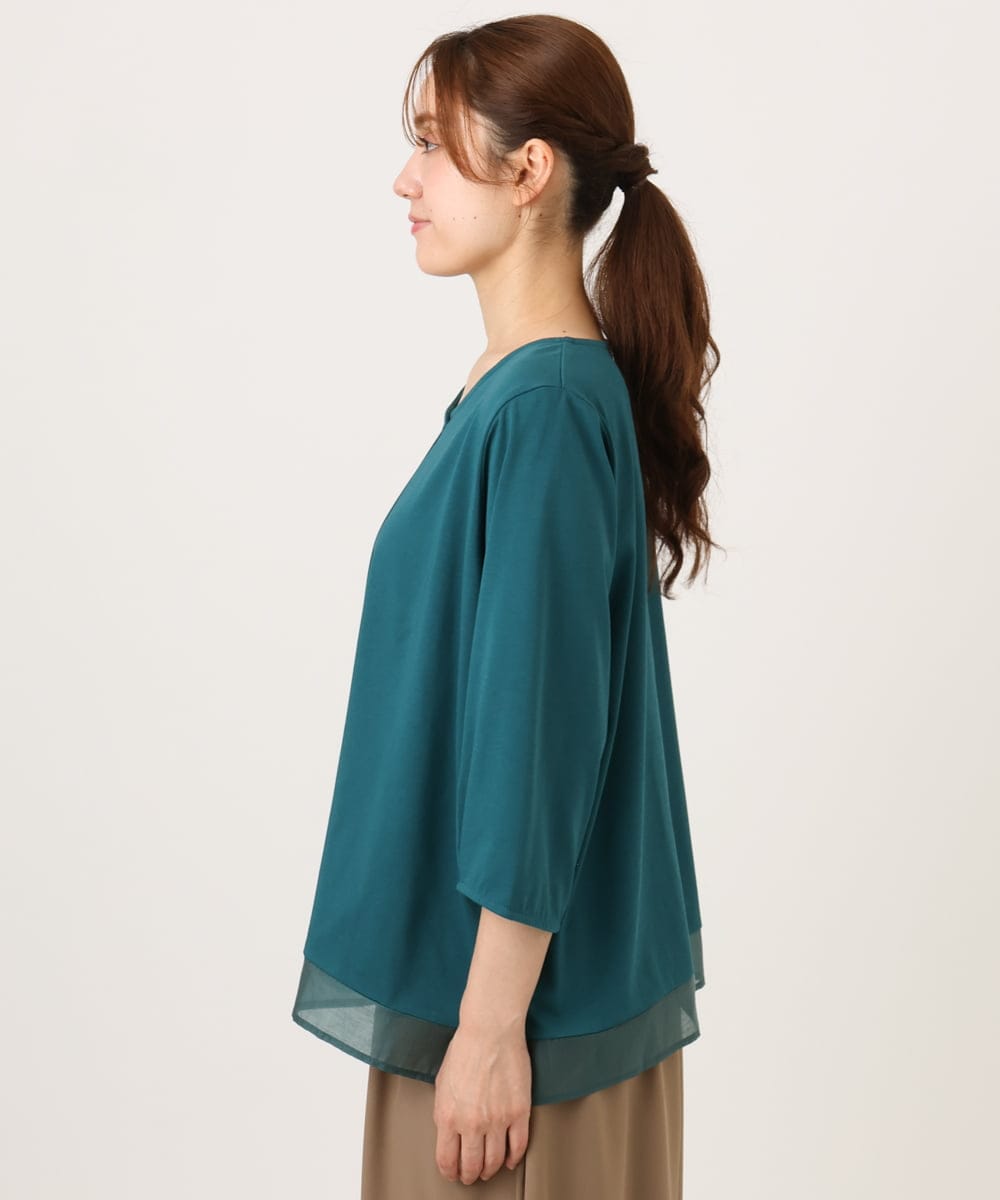 OLKJD01079 eur3(エウルキューブ) 【大きいサイズ/接触冷感/UVカット】Vネック裾シア―カットソー グリーン