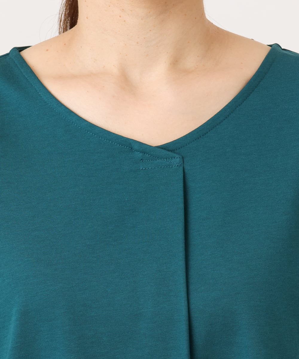 OLKJD01079 eur3(エウルキューブ) 【大きいサイズ/接触冷感/UVカット】Vネック裾シア―カットソー グリーン