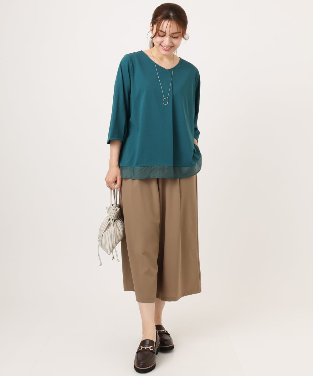 OLKJD01079 eur3(エウルキューブ) 【大きいサイズ/接触冷感/UVカット】Vネック裾シア―カットソー グリーン