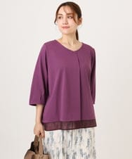 OLKJD01079 eur3(エウルキューブ) 【大きいサイズ/接触冷感/UVカット】Vネック裾シア―カットソー パープル