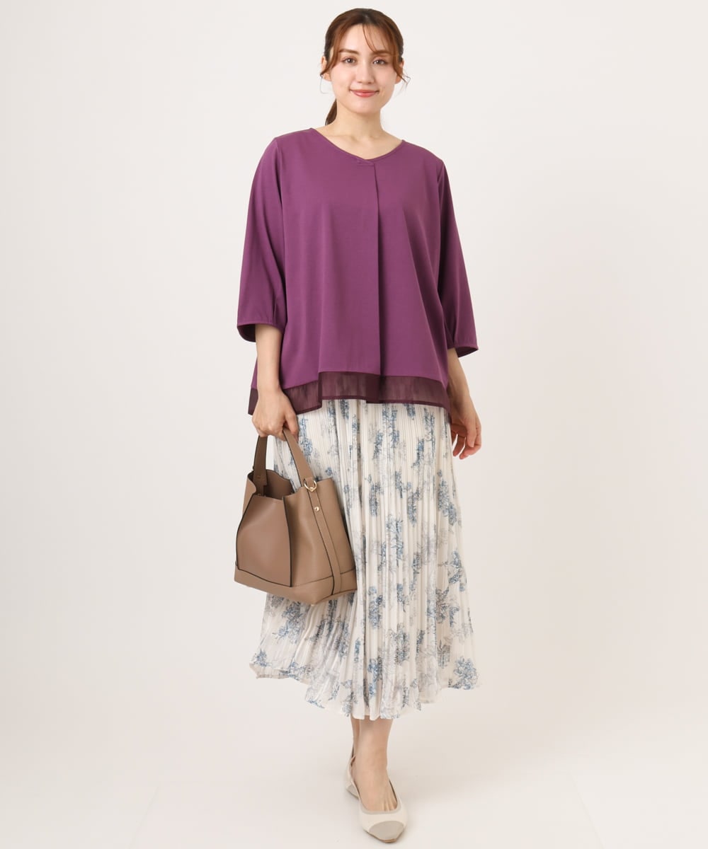 OLKJD01079 eur3(エウルキューブ) 【大きいサイズ/接触冷感/UVカット】Vネック裾シア―カットソー パープル