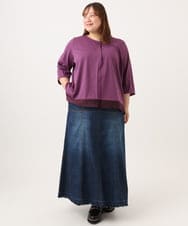OLKJD01079 eur3(エウルキューブ) 【大きいサイズ/接触冷感/UVカット】Vネック裾シア―カットソー パープル