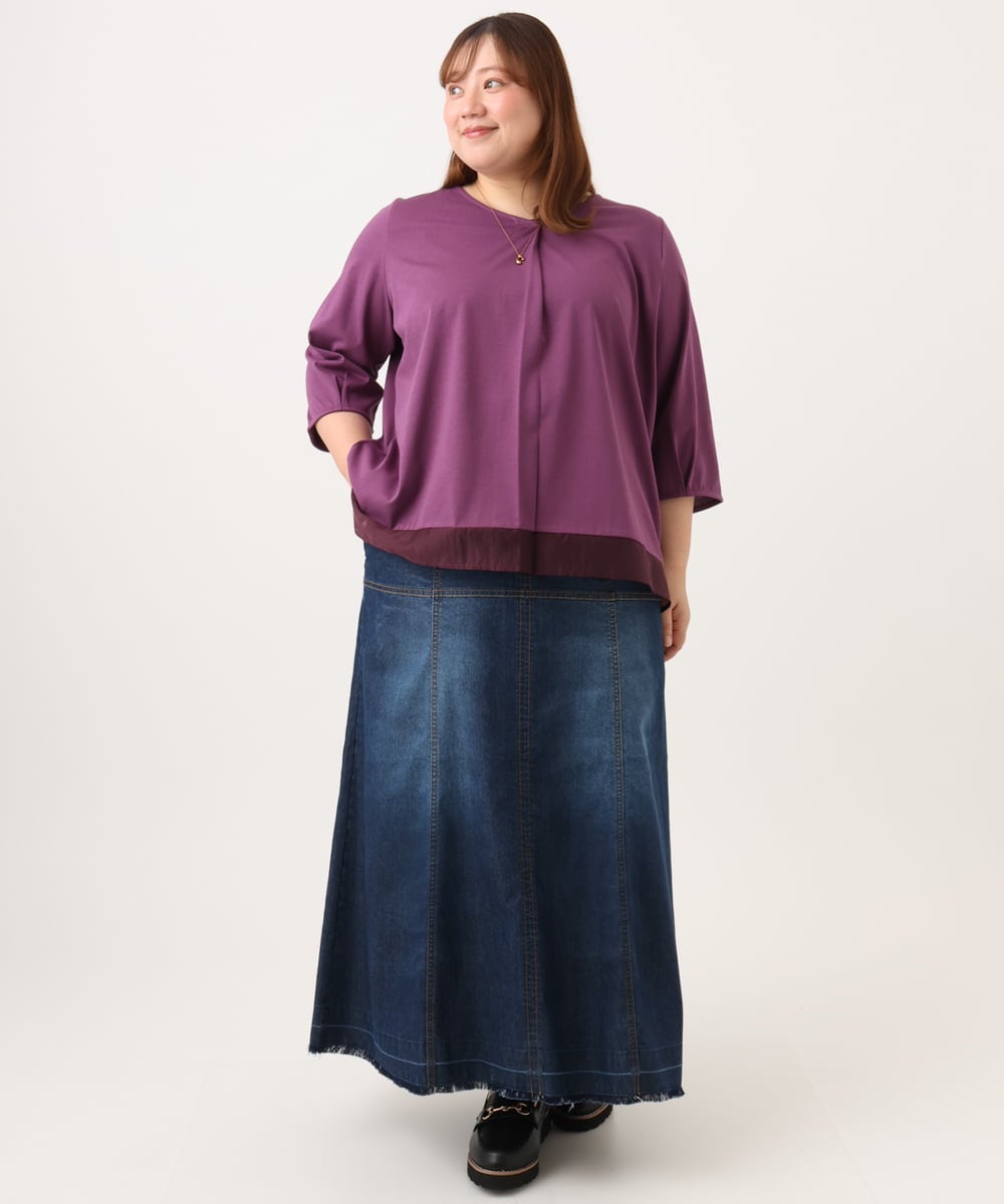 OLKJD01079 eur3(エウルキューブ) 【大きいサイズ/接触冷感/UVカット】Vネック裾シア―カットソー パープル