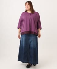 OLKJD01079 eur3(エウルキューブ) 【大きいサイズ/接触冷感/UVカット】Vネック裾シア―カットソー パープル