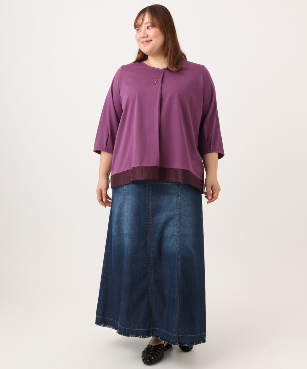 OLKJD01079 eur3(エウルキューブ) 【大きいサイズ/接触冷感/UVカット】Vネック裾シア―カットソー パープル