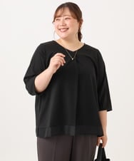 OLKJD01079 eur3(エウルキューブ) 【大きいサイズ/接触冷感/UVカット】Vネック裾シア―カットソー ブラック