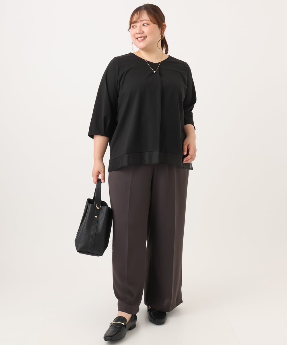 OLKJD01079 eur3(エウルキューブ) 【大きいサイズ/接触冷感/UVカット】Vネック裾シア―カットソー ブラック