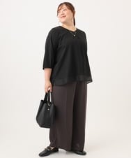 OLKJD01079 eur3(エウルキューブ) 【大きいサイズ/接触冷感/UVカット】Vネック裾シア―カットソー ブラック