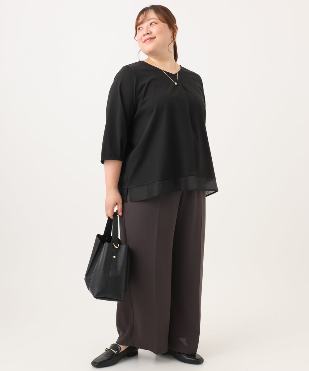 OLKJD01079 eur3(エウルキューブ) 【大きいサイズ/接触冷感/UVカット】Vネック裾シア―カットソー ブラック