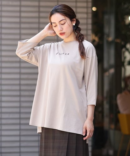 OLKJS01069  【雑誌掲載】【大きいサイズ】8分袖コットンロゴTシャツ