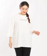 OLKJS01069 eur3(エウルキューブ) 【雑誌掲載】【大きいサイズ】8分袖コットンロゴTシャツ ホワイト(90)