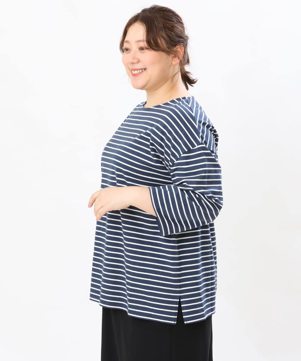 OLKJS03069 eur3(エウルキューブ) 【雑誌掲載】【大きいサイズ】コットンボーダーカットソー ネイビー(57)