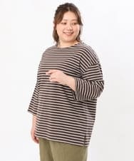 OLKJS03069 eur3(エウルキューブ) 【雑誌掲載】【大きいサイズ】コットンボーダーカットソー ダークブラウン(87)