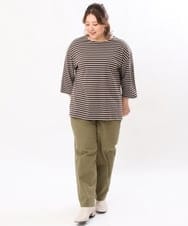 OLKJS03069 eur3(エウルキューブ) 【雑誌掲載】【大きいサイズ】コットンボーダーカットソー ダークブラウン(87)