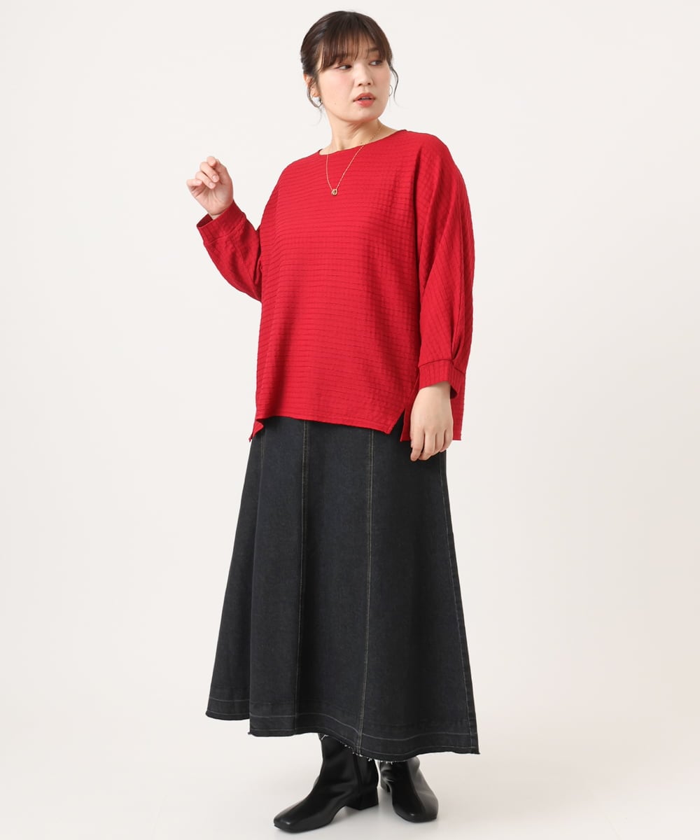 OLKKA08069 eur3(エウルキューブ) 【大きいサイズ】シャーリングジャージープルオーバー レッド(05)