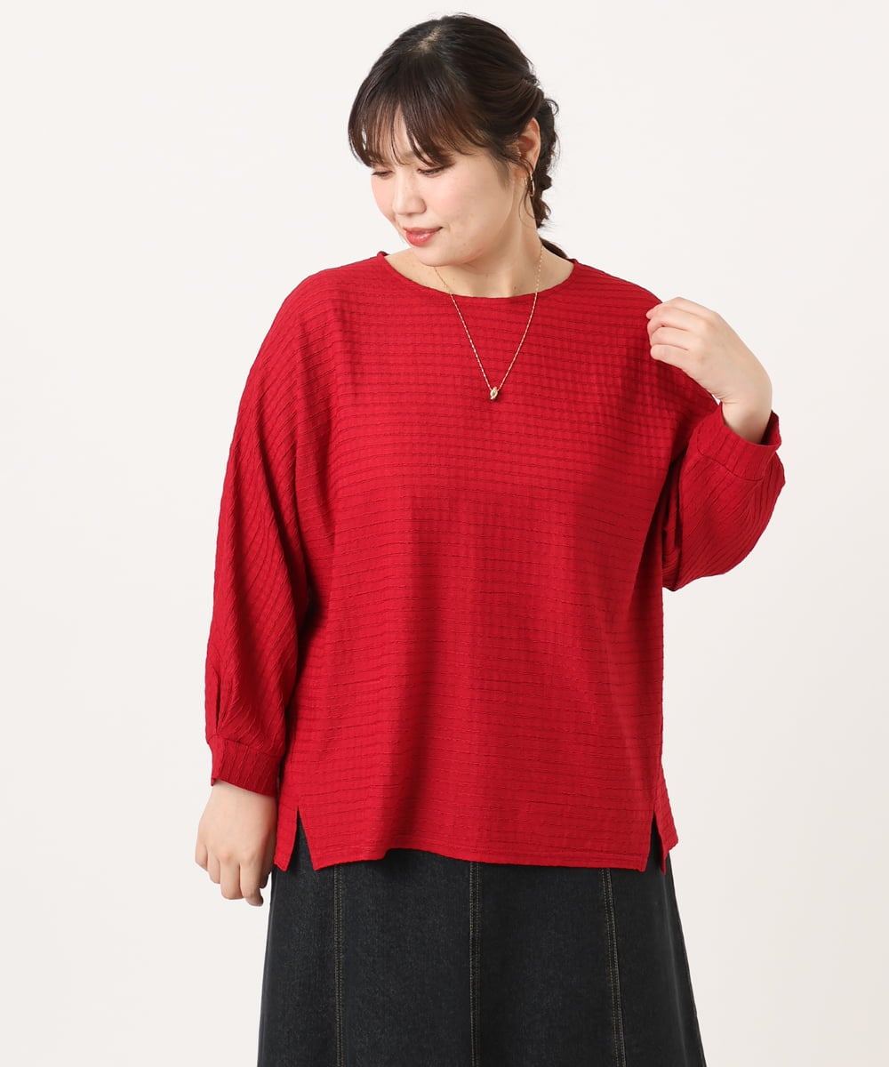 OLKKA08069 eur3(エウルキューブ) 【大きいサイズ】シャーリングジャージープルオーバー レッド(05)