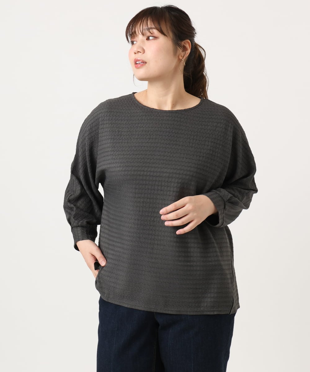 OLKKA08069 eur3(エウルキューブ) 【大きいサイズ】シャーリングジャージープルオーバー ダークグレー(93)
