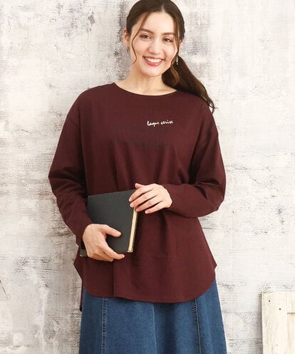 OLKKA22059  【大きいサイズ】裾ラウンドロゴTシャツ