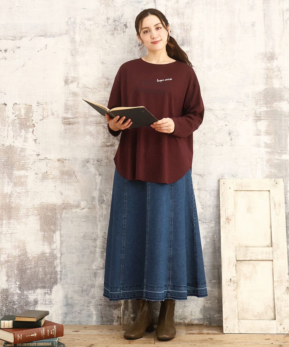 OLKKA22059 eur3(エウルキューブ) 【大きいサイズ】裾ラウンドロゴTシャツ ワイン(77)