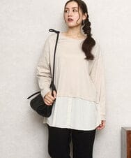 OLKKA24099 eur3(エウルキューブ) 【大きいサイズ】シャツレイヤード風カットソー ベージュ(82)